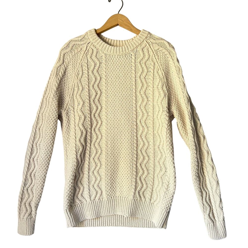 Abercrombie Fitch Sweater Mens Medium Cream Thick Cotton Pullover Fisherman Y2K